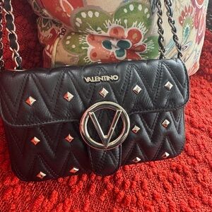 Valentino Black Quilted Crossbody Bag with Silver Studs